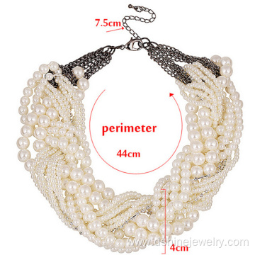 Handmade Weave Beads Pearl Twisted Statement Collar Necklace